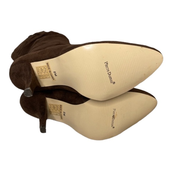 PIERRE DUMAS “Elvis 1” Chocolate Brown Suede High Heel Pointed Toe Tall Boots,8M - Picture 10 of 13